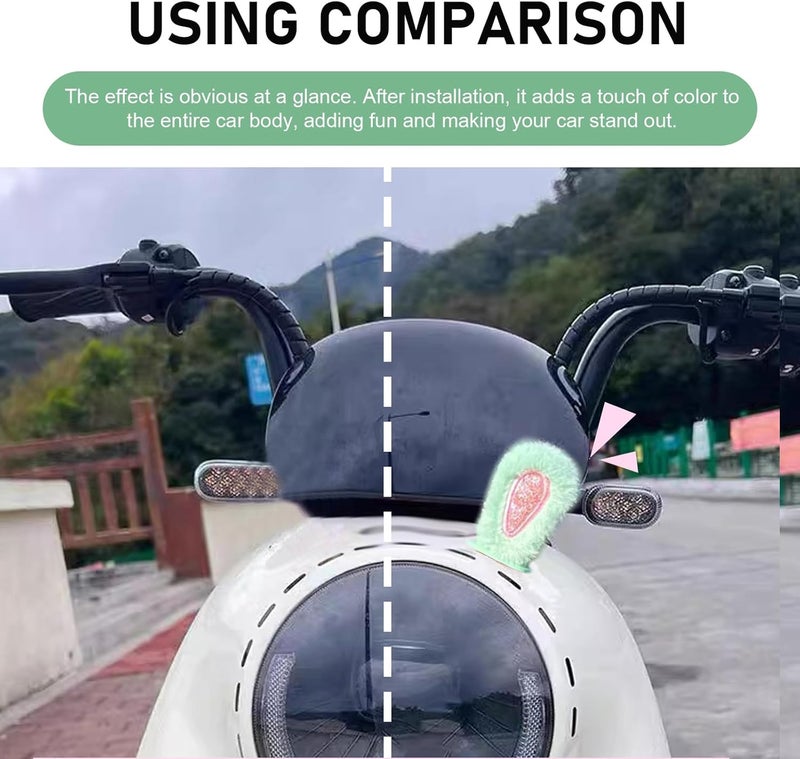 Arwrilt Cute Plush Bunny Ears Decoration for Car Rearview Mirror, Small Rabbit Ears Decor for Car Dashboard Motorcycle Helmet (Green) - Image 3